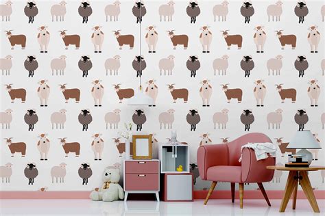 Wallpaper With Cute Farm Animals Pattern for Kids Self - Etsy