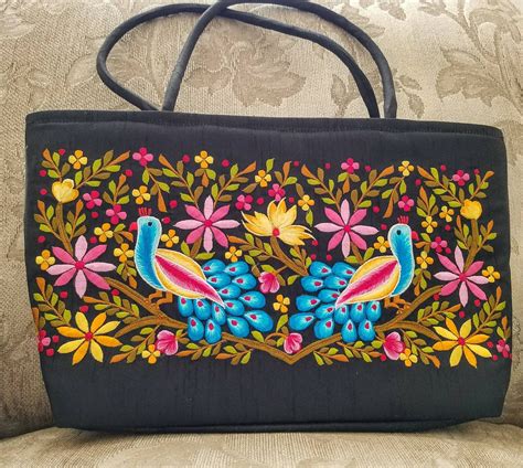 Embroidered Peacock Black Shoulder Bag Peacock Bag Peacock Purse