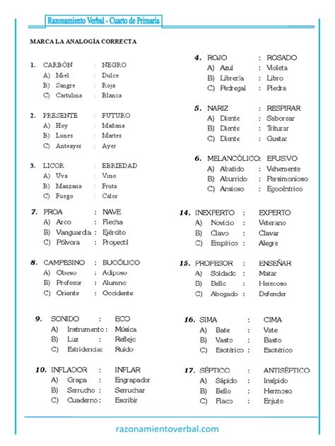 15 Analogias Cuarto De Primaria Pdf Agricultura