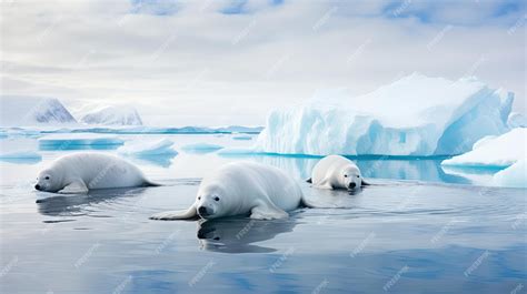 Premium AI Image | A photo of an arctic ice habitat with a group of ...