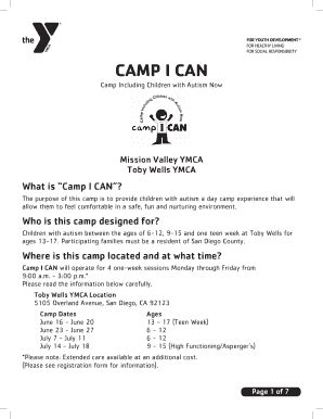 Fillable Online Missionvalley Ymca Camp I Can Mission Valley Ymca