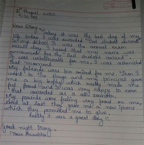 You Won The Best Student Award This Year Write A Diary Entry In To