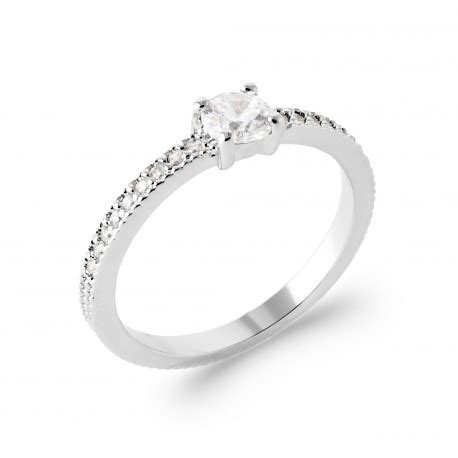 Bague solitaire accompagné argent pierres en zirconium blanc pas chère