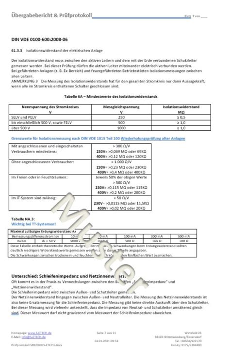 Pruefprotokoll Vde 0100 600