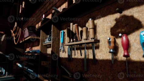 Vintage Stylized Old Carpenter Workshop Interior 17456577 Stock Photo