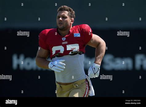 San Francisco Ers Defensive End Nick Bosa Warms Up During An Nfl