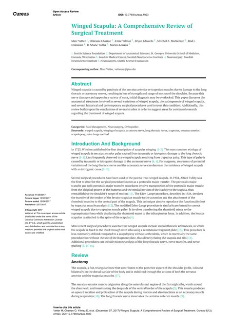 Winged Scapula: a Comprehensive Review of Surgical Treatment - DocsLib