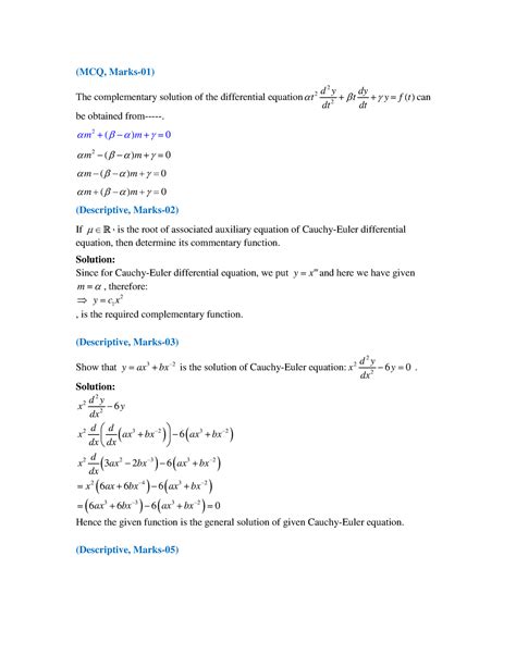 Mth 401 Practice Questions 26 MCQ Marks 01 The Complementary