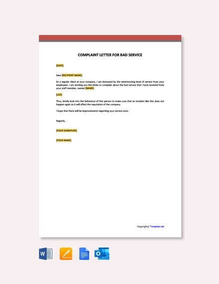 Complaint Letter Template Bad Service