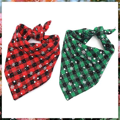 Malier 2 Pack Dog Bandana Christmas Classic Plaid Snowflake Pet Scarf