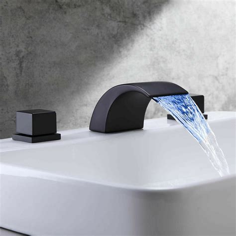 Senlesen Black Led Vanity Waterfall Wide Spread Bathroom Basin Sink