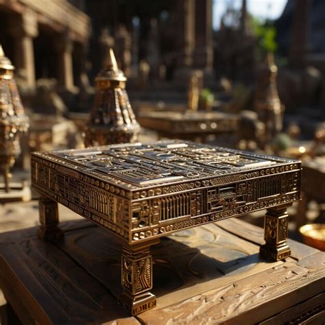 Premium Ai Image Pharaonic Wooden Table In A Temple Realistic For