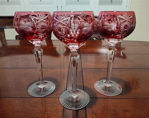 1960s Set Of 3 Vintage Nachtmann Traube Red Wine Hock Crystal Glasses Made In Germany Etsy