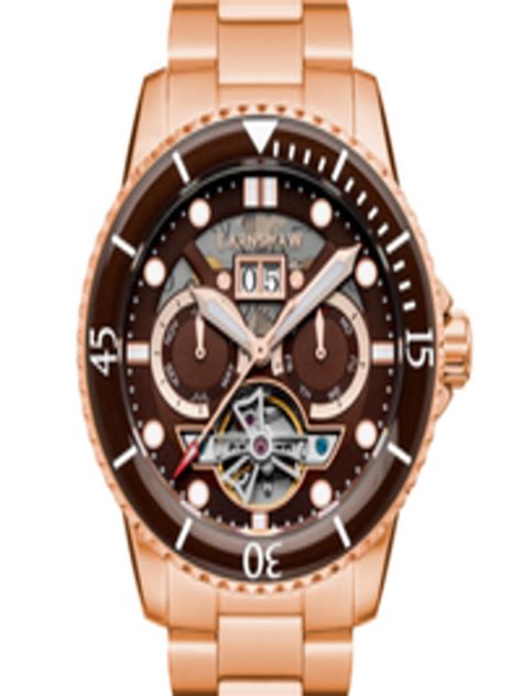 Buy Earnshaw Men Brown Brass Embellished Dial Rose Gold Toned Straps