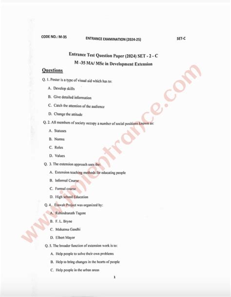 M A M Sc Development Extension 2024 Jamia Entrance Paper