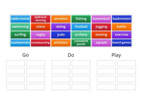 Collocations With Go Do And Play Ordenar Por Grupo