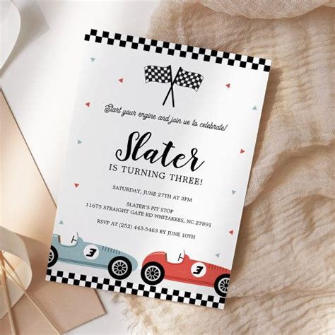 Race Car Racing Blue Red Birthday Invitation Zazzle In