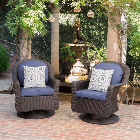 Noble House Dark Brown Iron Framed Faux Rattan Outdoor Lounge Chairs