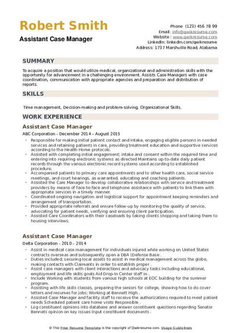 Assistant Case Manager Resume Samples Qwikresume