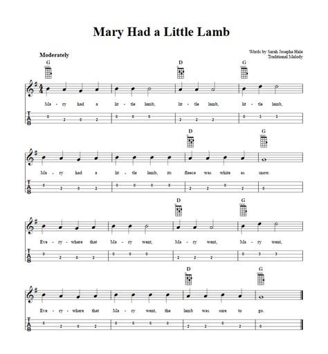 Mary Had a Little Lamb: Chords, Sheet Music, and Tab for Baritone ...