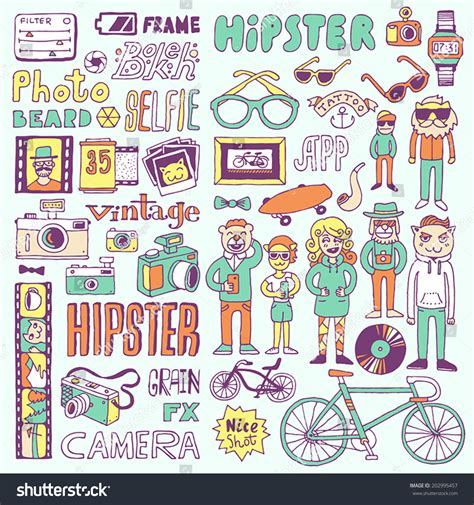 Funny Colorful Hipsters Doodle Set Hand Stock Vector Royalty Free 202995457 Shutterstock