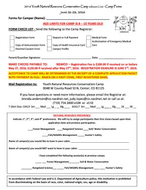 Fillable Online Rgwcei Forms For Camper Name Age Limits For Camp Is