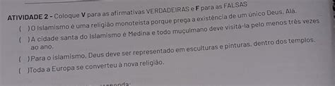 Coloque V Para Afirmativas VERDADEIRAS E F Para As FALSAS Brainly Br