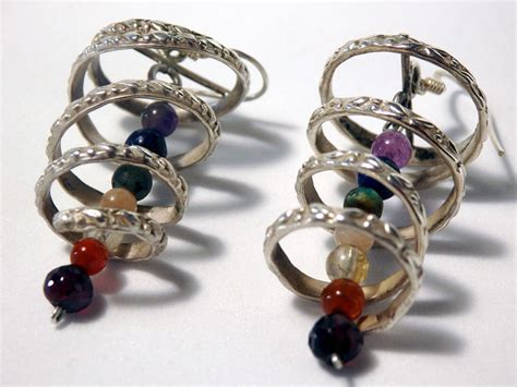 Boucles D Oreilles Torsad Es Aux Chakras Pierres Naturelles Argent