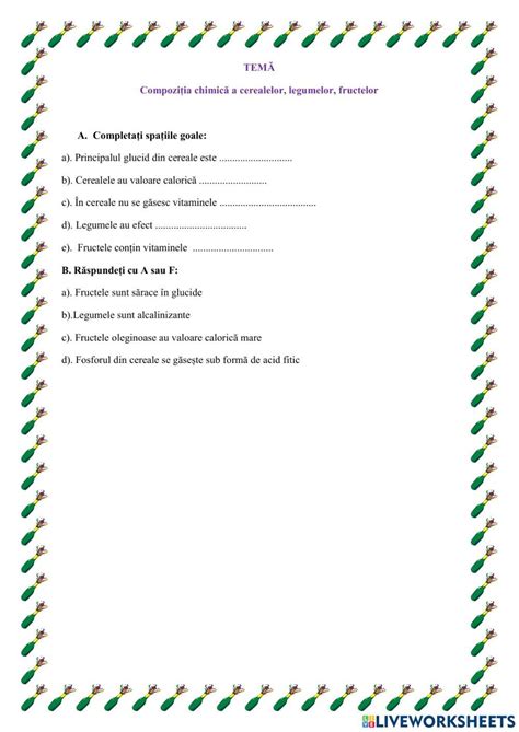Compozitia Chimica A Cerealelor Worksheet Live Worksheets