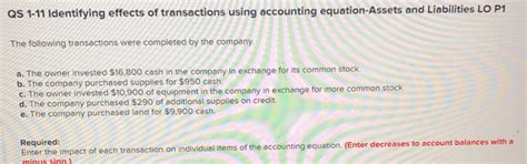 Solved Qs 1 11 Identifying Effects Of Transactions Using