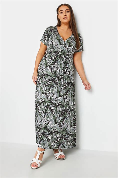 Yours Plus Size Green Leaf Print Wrap Maxi Dress Yours Clothing