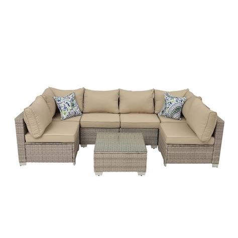 Zeus Ruta 7 Piece Gray Wicker Outdoor Patio Sectional Sofa