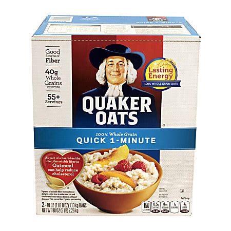 Quaker Oats Quick 1 Minute 100 Whole Grain Oats 40 Oz Box Of 2 Packs