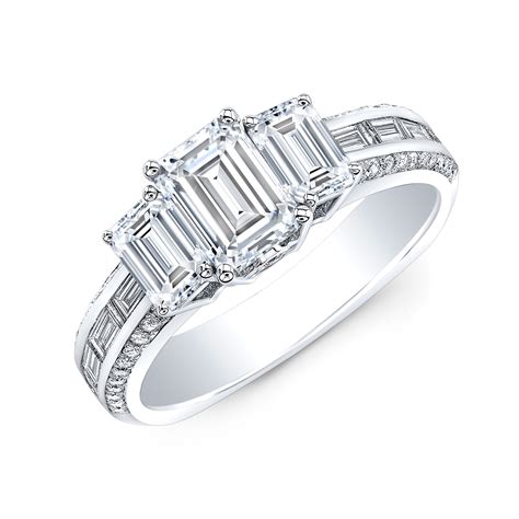 Ct Emerald Cut Natural Diamond Stone Pave And Baguette Channel