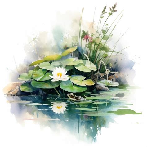 Premium Ai Image There Is A Watercolor Painting Of A Pond With Water