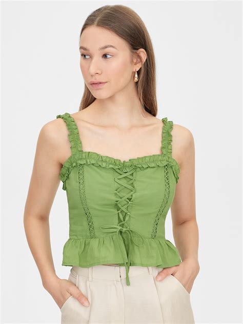 Corset Style Bold Ruffle Top Green Pomelo Fashion