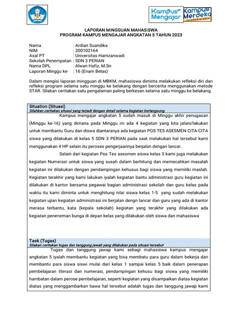 Laporan Minggu Ke 16 Kampus Mengajar Angkatan 5ardian Suandikasdn 3