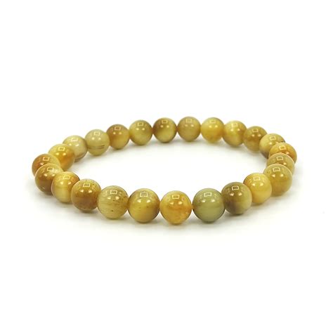 Natural Yellow Cats Eye Bracelet Mm Round Gemstone Beads Plus Value