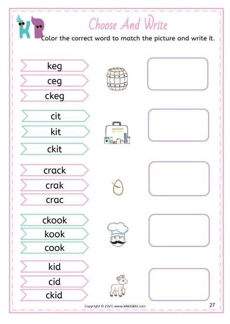 Learn To Spell C K Ck Words Kikkibikki Kindergarten Worksheets