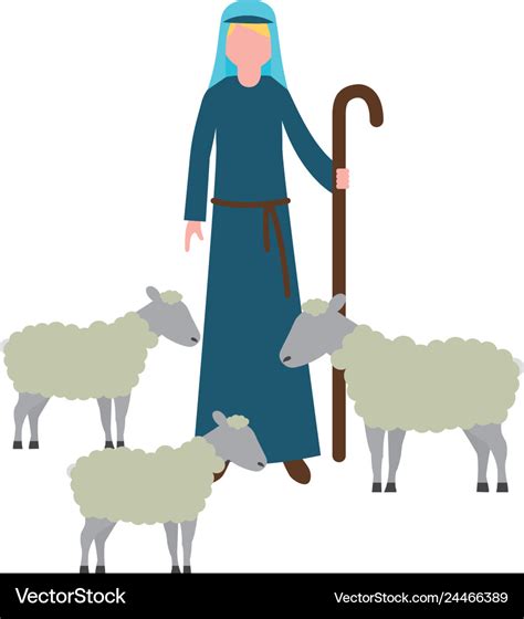 Shepherd With Flock Sheep Character Royalty Free Vector