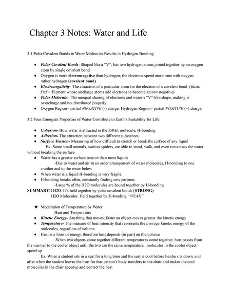 Ap Biology Chapter Notes Chapter Notes Water And Life Polar