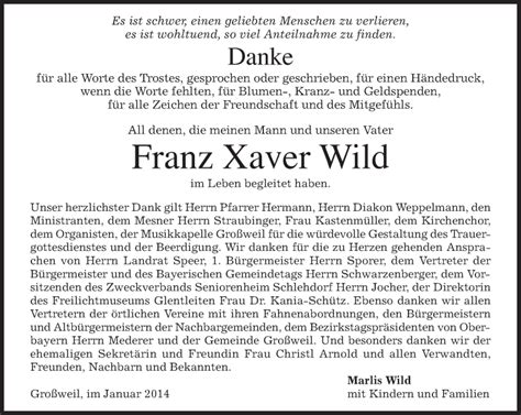 Traueranzeigen Von Franz Xaver Wild Trauer Merkur De