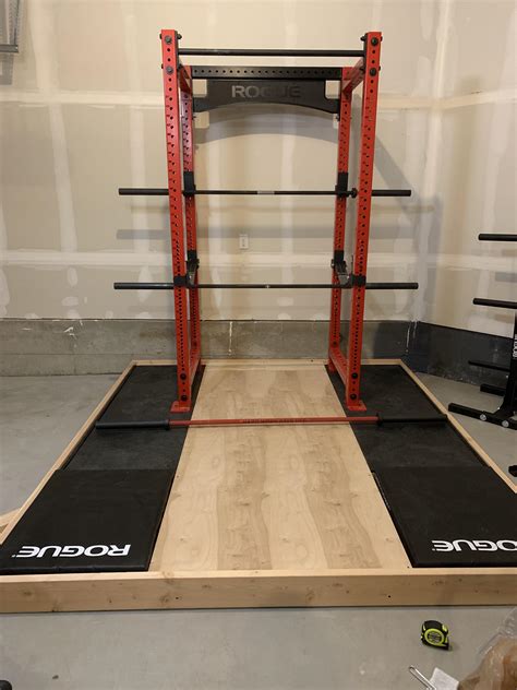 Built A Weightlifting Platform With Inset Drop Pads Rhomegym