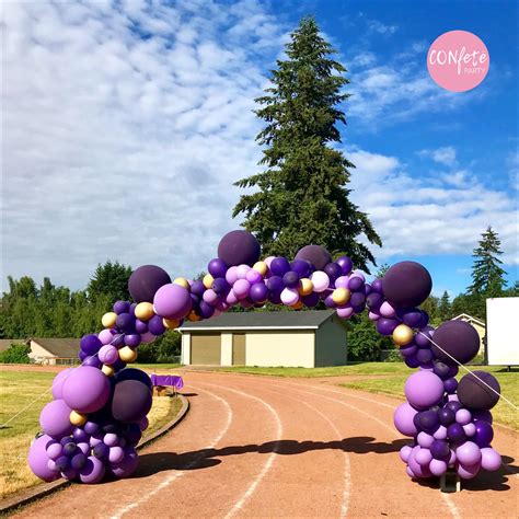 Purple and Gold Balloon Garland Arch Installation | Balloon garland, Party in a box, Purple balloons