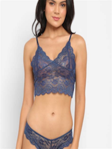 Buy N Gal Women Navy Blue Floral Lace Lingerie Set Lingerie Set For Women 17258412 Myntra