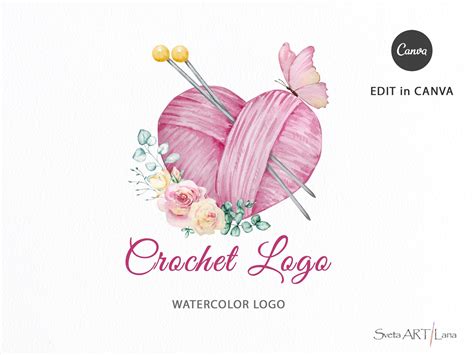 Crochet Logo Knitting Logo Watercolor Knitting Logo Yarn Etsy Etsy