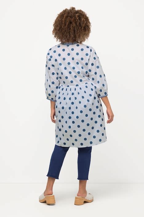 Ruffled Polka Dot Tunic Dress Indigo Ulla Popken