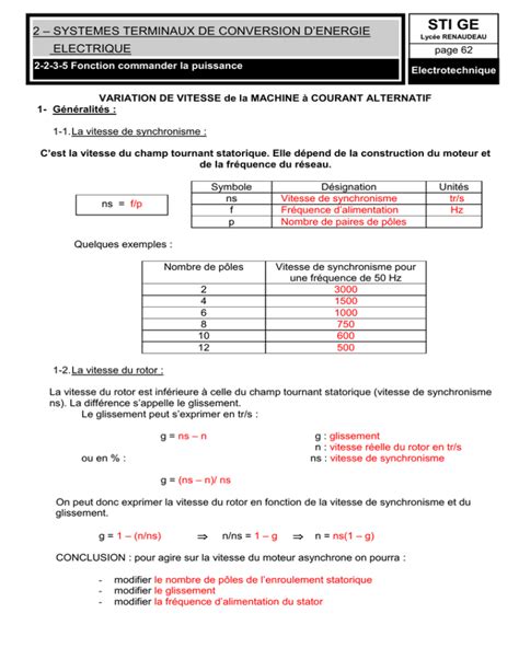 Découvrir 82 imagen vitesse de synchronisme moteur formule fr