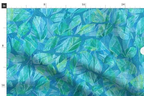 Tropical Leaves Blue Green Fabric Hawaiian Coastal Teal Dotted Etsy