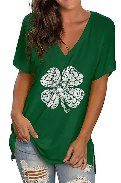 Fantaslook St Patricks Day V Neck T Shirts For Women Floral Summer